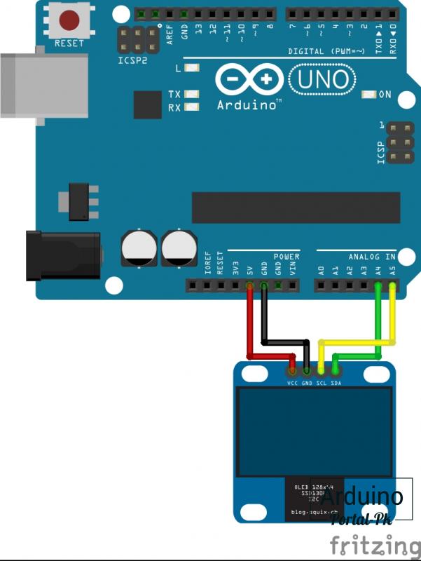 Схема подключения SSD1306 к Arduino UNO
