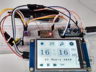 Часы - плеер с сенсорным экраном Nextion на Arduino