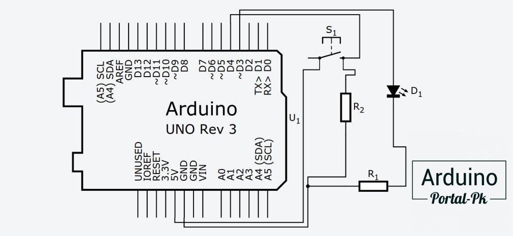 Принципиальная схема подключения кнопки к arduino 