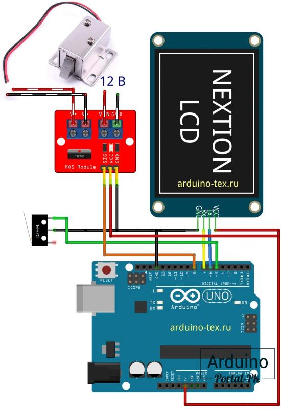 Схема подключения сенсорного замка на Arduino.