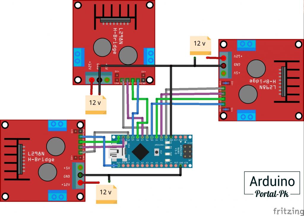 Схема подключения драйверов L298n к Arduino NANO
