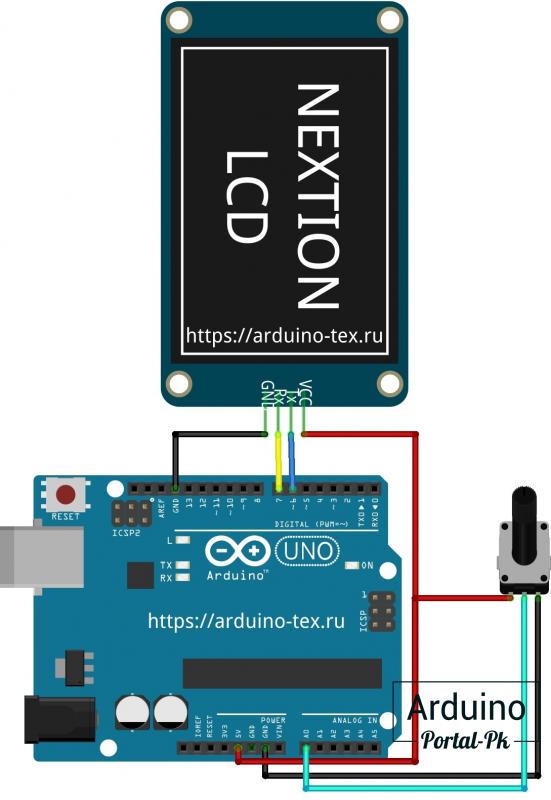Чтобы построить график по данным с датчика или, например потенциометра, дисплей необходимо подключить к Arduino.