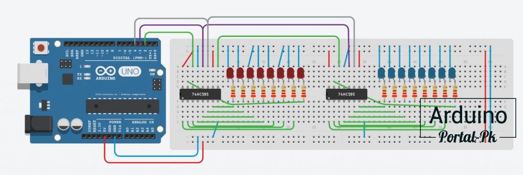 подключения двух сдвиговых регистров к Arduino