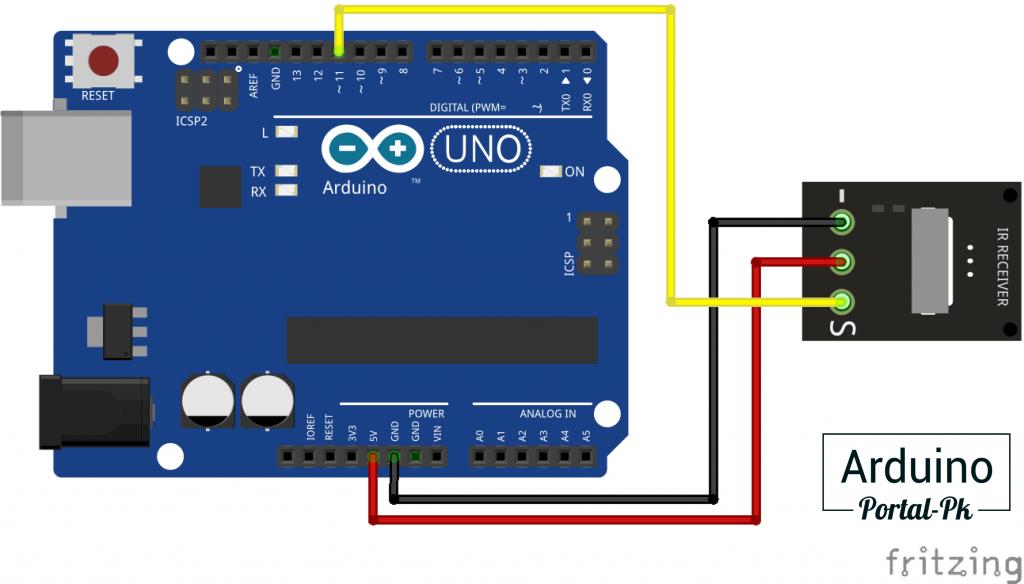 Подключаем IR к Arduino UNO вот по такой схеме